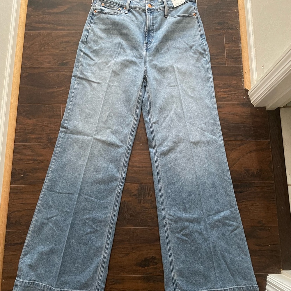 J.Crew Womens Wide Leg Trousers Sz 31T Medium Wash Denim Jean Pants Casual Style